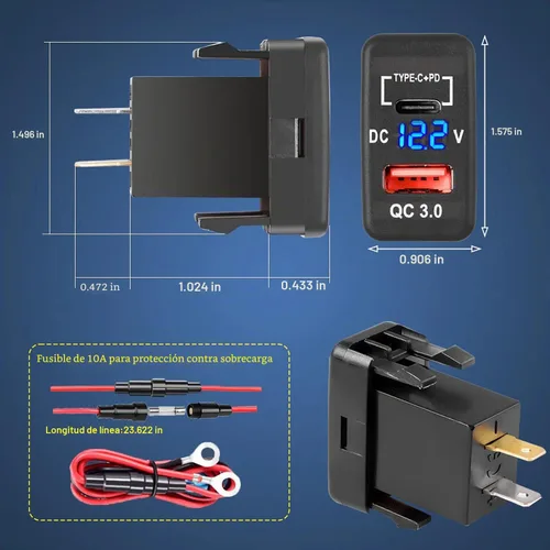Vista 6 de Carga rápida 3.0 y PD USB C Dual USB puerto cargador adaptador de corriente para Toyota