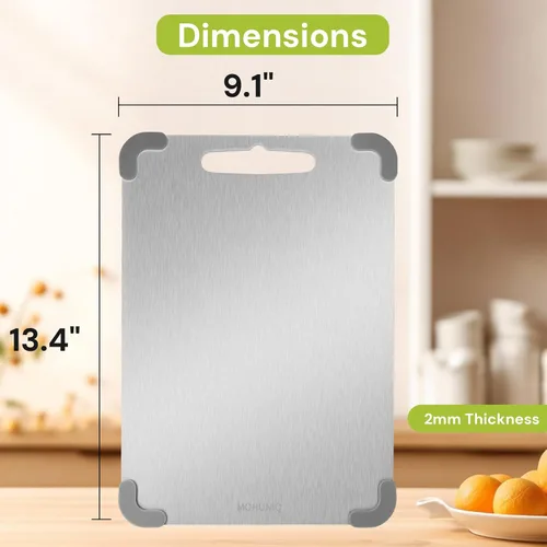 Vista 4 de Tabla de cortar de acero inoxidable para cocina, tabla de cortar de acero apta para lavavajillas, tabla de cortar de metal no plástico de doble