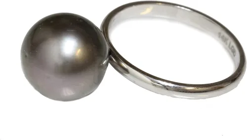 Vista 2 de Anillo solitario de perlas cultivadas de Tahití, oro blanco de 14 quilates, regalo para mujer