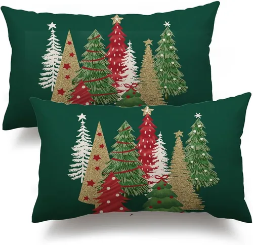 Vista 14 de DFXSZ Fundas de almohada de Navidad 16x16 pulgadas Juego de 2 fundas de almohada de árbol de Navidad decorativas en rojo para sofá de invierno Rojo