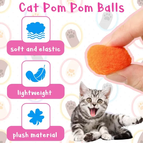 Vista 6 de 2 lanzadores de juguetes para gatos y 100 pelotas de pompón para gatos, lanzador de pelotas de juguete para gatos, juguete interactivo