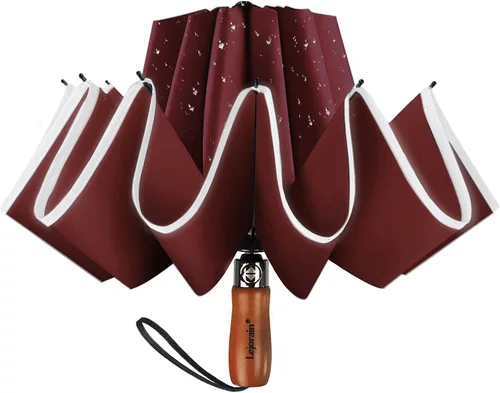 Vista 9 de Lejorain Golf Large Inverted Umbrella - Black Big Windproof Heavy Duty Upside Down 46/50/54 Inch Compact Reverse Car Automatic Folding Reflective