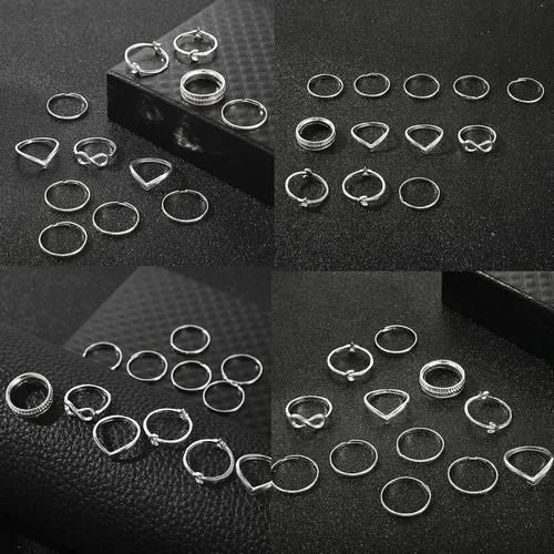Vista 8 de FUTIMELY Juego de 47-101 anillos apilables para nudillos bohemios para mujeres, adolescentes, niñas, vintage, dorados, plateados, de cristal