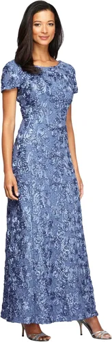 Vista 26 de Alex Evenings Women's Long Rosette Mother of The Bride Dress with Short Sleeves Bígaro cepillado