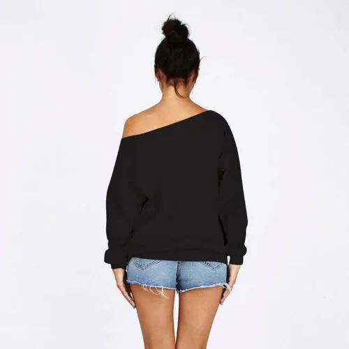 Vista 3 de Sudadera de manga larga con estampado de calabaza aterradora y hombros descubiertos para mujer