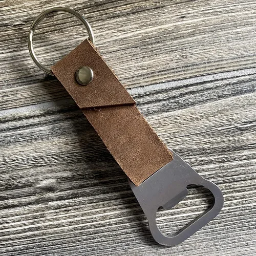 Vista 6 de Personalized Bottle Opener Keychain Leather - 3rd Anniversary Gift, Gift for Him, Father's Day Present