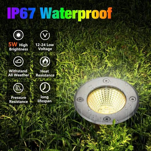 Vista 3 de Yahenda 8 juegos de luces de paisaje de bajo voltaje 5W LED blanco cálido al aire libre impermeable luces de cubierta con conectores, 12V-24V
