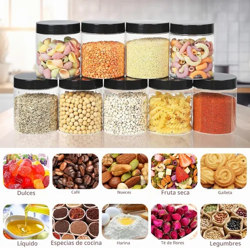 Vista 5 de Frascos con Tapas, 48 piezas Recipientes de Plástico de 8 oz con Tapas Etiquetas de Pluma A Prueba de Fugas Sin BPA Herméticos Rellenables Tapa