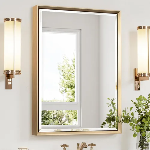 Vista 52 de Espejo de baño negro, espejo de baño biselado de 16 x 24 pulgadas para pared, espejo con marco negro antioxidante para decoración de baño, sala