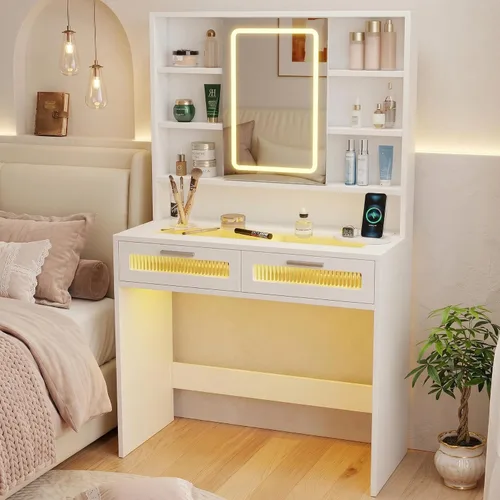 Vista 12 de Hadulcet Escritorio pequeño de tocador de 35.5 pulgadas con espejo y luces