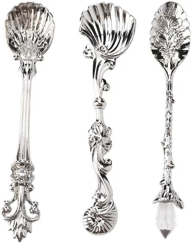Vista 8 de Fdit Juego de 3 cucharas de café vintage, cucharas de postre talladas en metal real para cocina, comedor, bar y fiestas de té