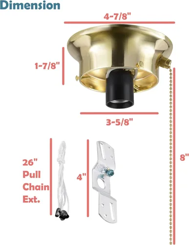 Vista 4 de Aspen Creative 22101-06-1 Kit de soporte de techo de montaje empotrado con interruptor de cadena de encendido/apagado en acabado de latón cepillado