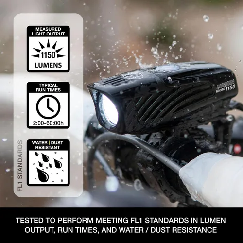 Vista 3 de NiteRider Lumina Micro - Luz delantera recargable USB-C de 1150 lúmenes – 5 modos de luz LED compacta, IP64 impermeable para ciclismo de carretera