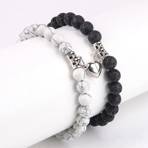 Vista 3 de 2 PCS Magnetic Couples Bracelets, Natural Stone Energy Stone Beads Bracelet Set His and Hers Long Distance Relationship Bracelet for Boyfriend