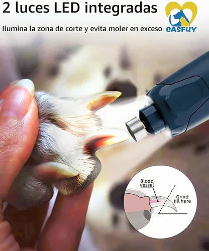 Vista 4 de Casfuy Molinillo de uñas para perro silencioso - (45db) Pulidora de uñas para mascotas de 6 velocidades con 2 luces LED para perros/gatos grandes