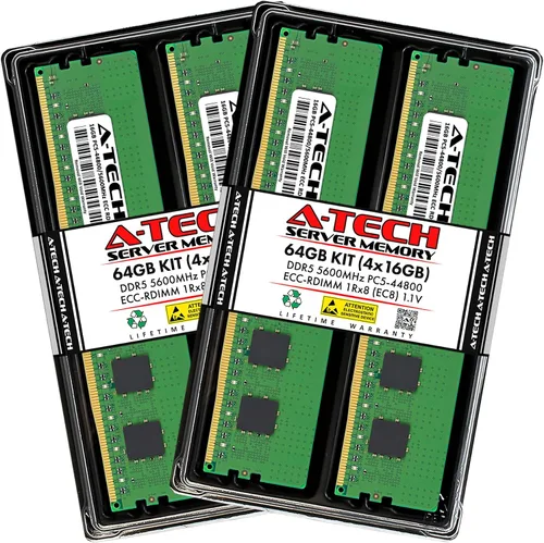 Vista 26 de A-Tech 16GB DDR5 4800MHz PC5-38400 ECC RDIMM 1Rx8 (EC8 10x4) Rango único 1.1V ECC Registrado DIMM 288-Pin Módulo de actualización de memoria RAM