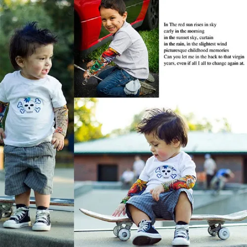 Vista 2 de 6 fundas temporales para tatuajes para niños y niñas, mangas de protección solar falsas para deportes al aire libre, equitación, ciclismo, A