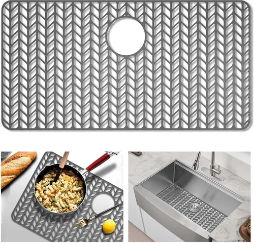 Vista 10 de GUUKIN Protectores de fregadero para fregadero de cocina, 12.25" x 11.5" rejilla plegable antideslizante de silicona para el fondo de fregaderos
