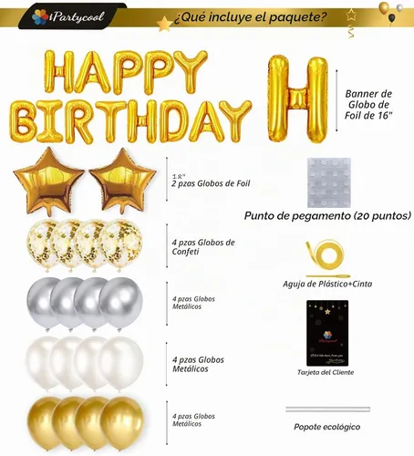 Vista 3 de iPartycool 36 decoraciones de cumpleaños, pancarta de cumpleaños, globos de papel de aluminio 3D, globos metálicos de confeti de estrella grande Oro