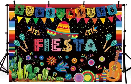 Vista 3 de Sendy Fondo temático de fiesta mexicana de 7 x 5 pies, decoración de fiesta de cumpleaños, carnaval mexicano, banderas coloridas, pancartas