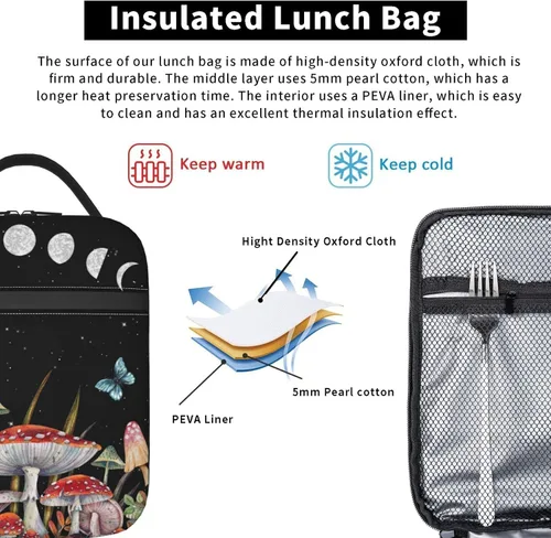 Vista 4 de FREEHOTU Bolsa de almuerzo de fase lunar con doble aislamiento, a prueba de fugas, bolsa de mano, organizador de almuerzo para trabajo, picnic