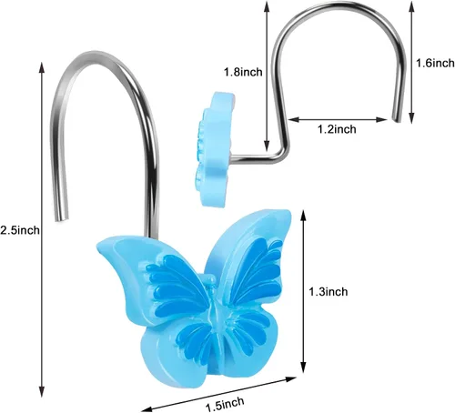 Vista 5 de AGPTEK Ganchos para cortina de ducha, ganchos decorativos de mariposa para baño, habitación de bebé, dormitorio, decoración de sala de estar (azul)