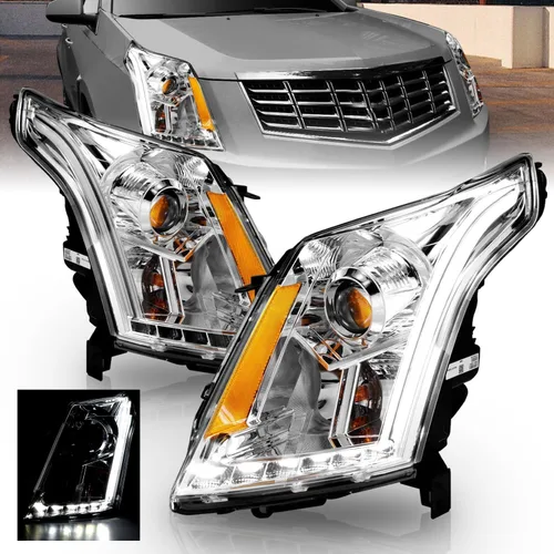 Vista 9 de AmeriLite - Juego luz direccional y barra LED de faros delanteros de proyector, negro, para Cadillac SRX, lado del pasajero y conductor