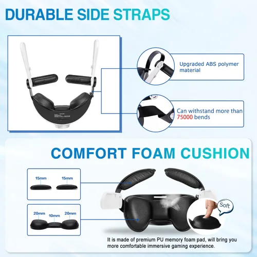 Vista 5 de Elite Head Strap with Battery for Oculus Quest 2 - 6800 mAh Battery Pack Extend 6hrs Playtime, Adjustable Design Enhanced Support and Comfort in VR