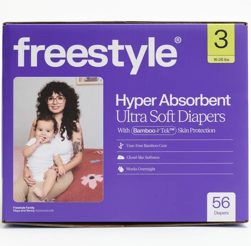 Vista 14 de Pañales Freestyle BambooTek - (Talla 1) Hiperabsorbentes y No Tóxicos – Pañales Desechables para Piel Sensible – Pañales Ultra Suaves (8-14 libras)