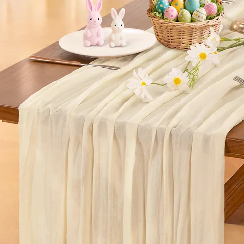 Vista 25 de Socomi - Camino de mesa de gasa, estilo bohemio y rústico, para primavera, Pascua, bodas, fiestas, baby showers y decoración, 120 pulgadas/10 pies