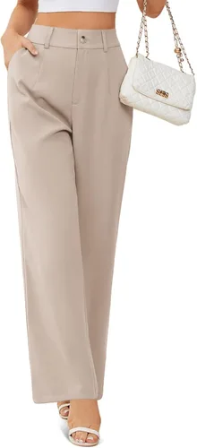 Vista 2 de onlypuff Womens Business Pants Wide Leg High Waisted Capris Straight Long Work Trousers with Pockets