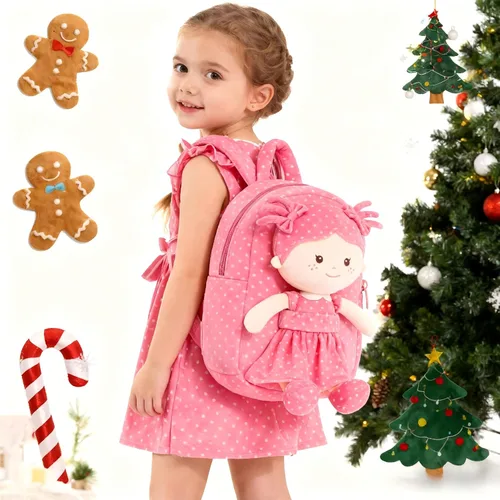 Vista 6 de Onetoo Mochila para niños pequeños, regalos de regreso a clases, mochilas para niñas y niños con muñecas de bebé ligeras y suaves en vestido