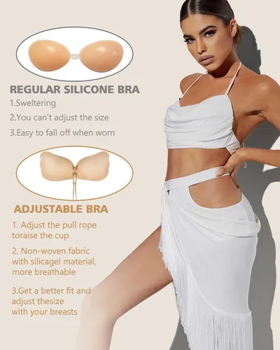 Vista 4 de Sticky Bra, Backless Strapless Bra Push Up, Adhesive Invisible Lift Up Bras 2 Pairs