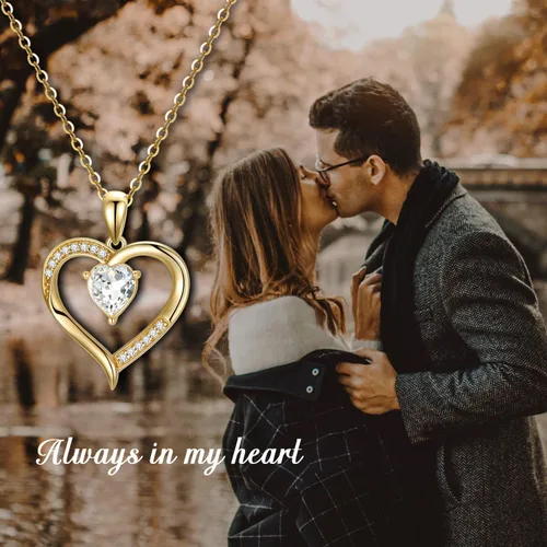 Vista 6 de Collar de corazón de oro macizo de 14 quilates para mujer delicado dije de corazón de amor de cristal de oro regalo de joyería para mamá esposa