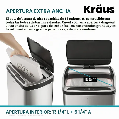 Vista 9 de Kraus GarbagePro Bote de basura rectangular de 13 galones manos libres con sensor de movimiento operado por batería en acabado negro mate con tapa