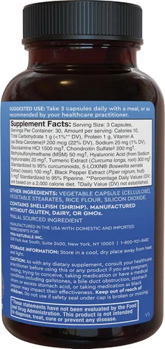 Vista 9 de Viva Naturals Suplemento de apoyo articular de glucosamina condroitina MSM, 90 cápsulas - con cúrcuma, pimienta negra, boswellia y ácido hialurónico