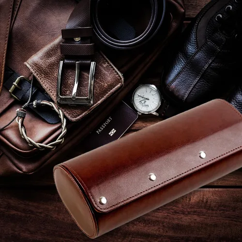 Vista 6 de Mr.Okay Funda de viaje para reloj funda de cuero de alta calidad para mujeres u hombres, organizador de relojes portátil para almacenamiento