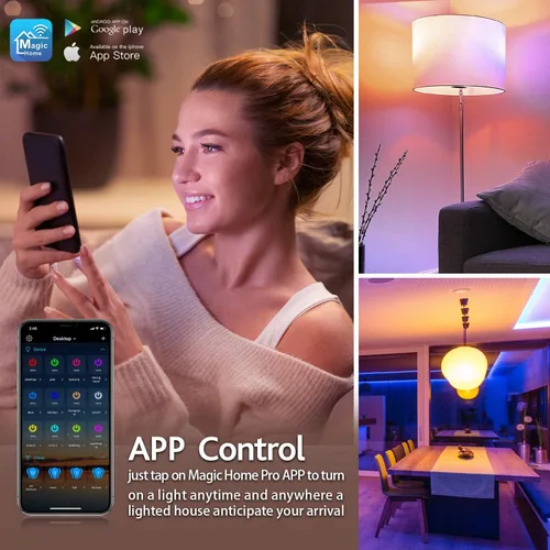 Vista 9 de Bombilla inteligente, WiFi y Bluetooth 5.0, A19 E26 800LM bombilla que cambia de color, blanco cálido a frío, luces LED regulables, control
