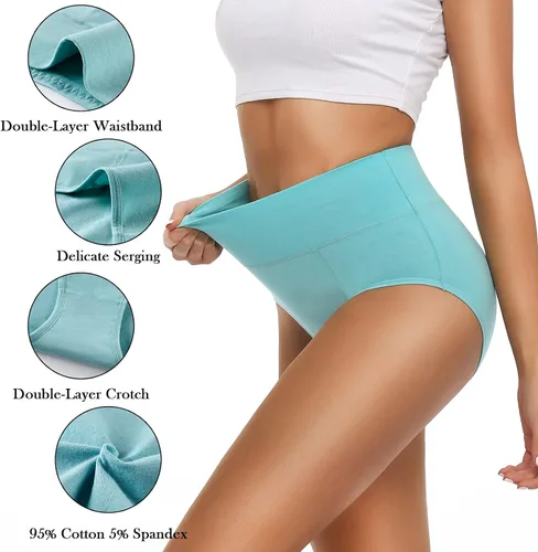 Vista 2 de OLIKEME Ropa interior de algodón de cintura alta, pantalones de cobertura completa, suaves y elásticos para mujer, paquete múltiple
