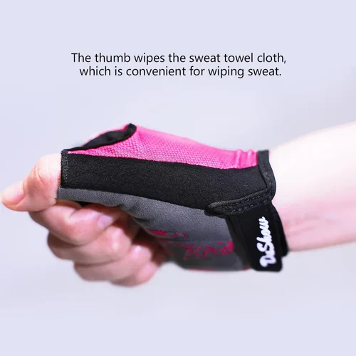 Vista 3 de DuShow Guantes de ciclismo de medio dedo para mujer, acolchados de gel, antideslizantes, absorben los golpes, para montaña, carretera, bicicleta