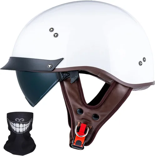 Vista 14 de VCOROS - Medio casco para motocicleta F07 de cara abierta, aprobado por DOT VCOROS Medio casco de motocicleta F07 de cara abierta aprobado por DOT