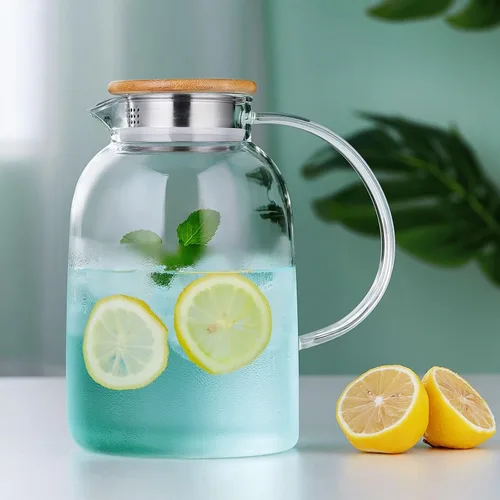 Vista 6 de Unbreakable - Jarra de vidrio con asa y tapa, tarro de vidrio de 68 onzas líquidas con tapa, resistente al calor, jarra de borosilicato para té