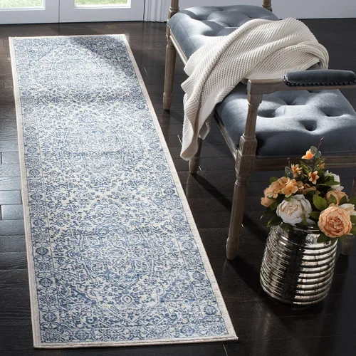 Vista 21 de Safavieh - Alfombra de 2 x 4 pies de la colección Brentwood color marfil y azul marino, alfombra que no suelta pelusas con diseño desgastado