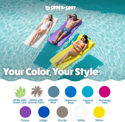 Vista 5 de TRC Recreation Sunsation 1.75" Thick Foam Pool Float Lounger, White w/Headrest for Lounging & Sunbathing in Swimming Pools, Beaches & Lakes, 70" x