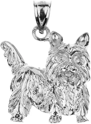 Vista 2 de Collar con colgante de plata de ley 925 con colgante de perro Yorkshire Terrier