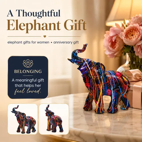 Vista 4 de Estatua de elefante, para mujer, coloridas figuras de elefante de resina, regalos de elefante para mujer, decoración de elefante para el hogar