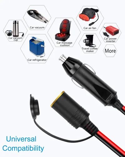 Vista 6 de ALITOVE Cable de extensión para encendedor de cigarrillos de 12 AWG, 12 pies, 30 A, 360 W, máximo, cable de alimentación resistente, enchufe macho a