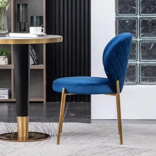 Vista 6 de Amoa - Juego de 2 patas de metal dorado contemporáneas con sillas de comedor tapizadas de terciopelo, color azul