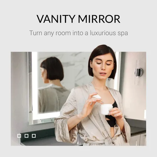 Vista 4 de Mirrors & Marble Espejo de pared LED mediano – Espejo rectangular iluminado frontal para baño, dormitorio o ducha, antivaho y montado en la pared