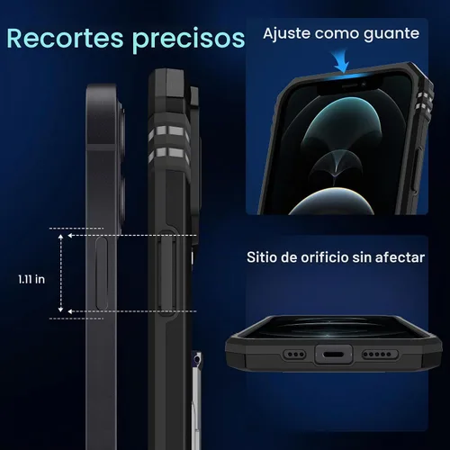 Vista 6 de DEERLAMN Funda para iPhone 13 Pro Max con cubierta deslizante para cámara + protector de pantalla (1 unidad), anillo giratorio con soporte de grado